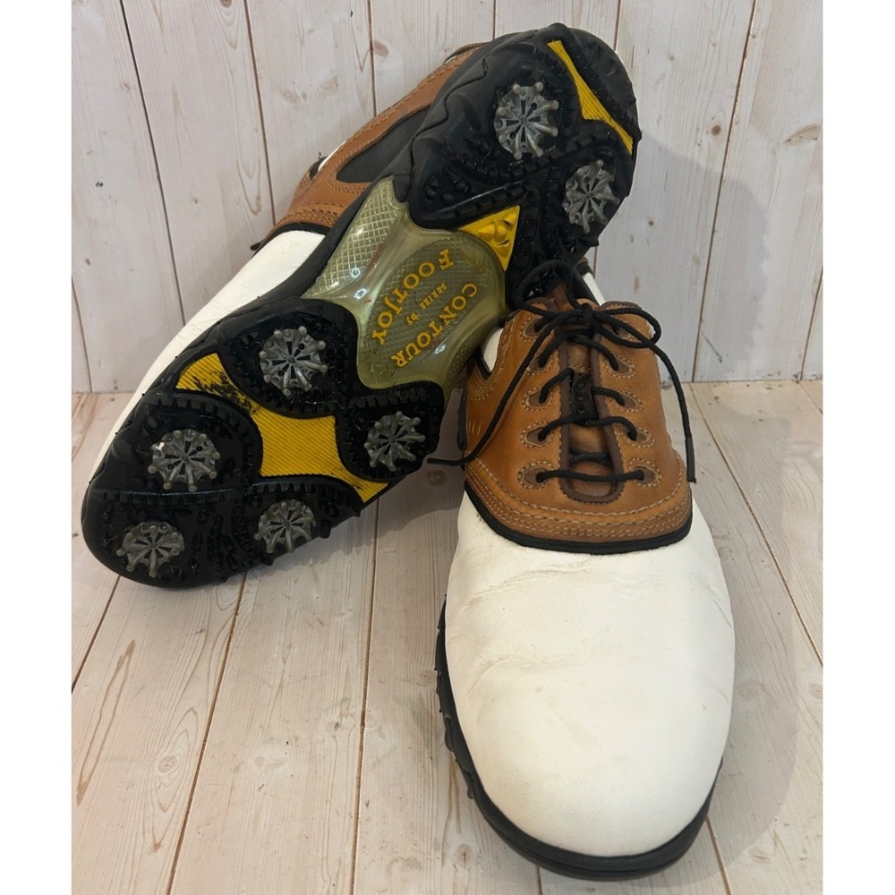 FootJoy Contour Series Golf Shoes #54024 Men's Sz 10 Xxtra W White /BRN Leather